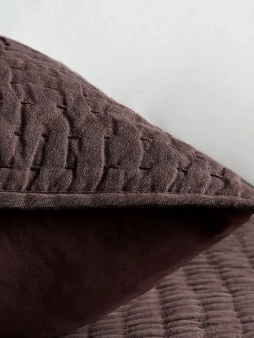 New European Linen Cotton Stitch Quilted Euro Sham Brown Espresso 26in x 26in